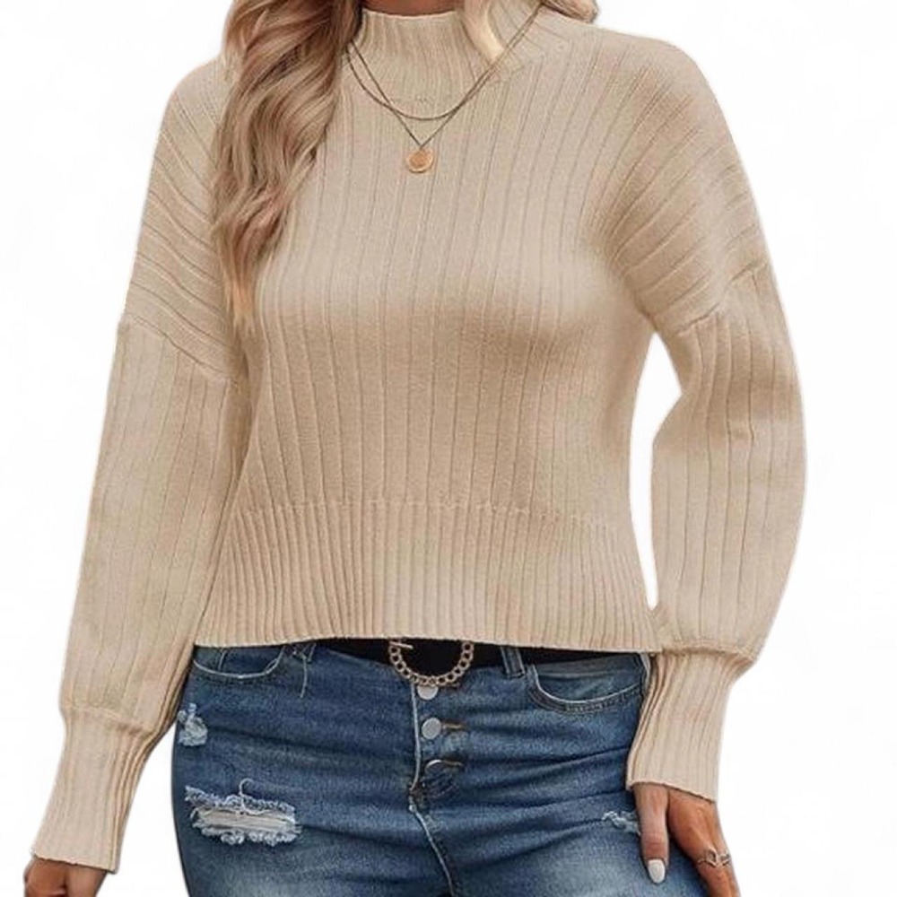 ZAFUL Women's Mock Neck Sweater Long Sleeve Ribbed Knit Basic Cropped Pullover